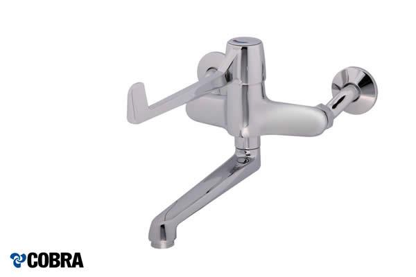 Elbow action, progressive control wall type mixer with underarm swivel outlet.  ½ BSP male connection inlets. SANS 1480. 