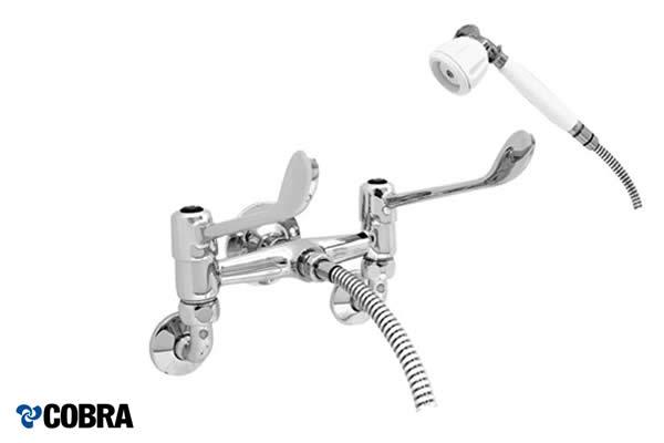 Elbow action, ¼ turn ceramic disc, wall type mixer with handshower kit and reinforcing back plate.  ½ BSP fixed male connection inlets with 178mm centres. SANS 226 TYPE 2. 